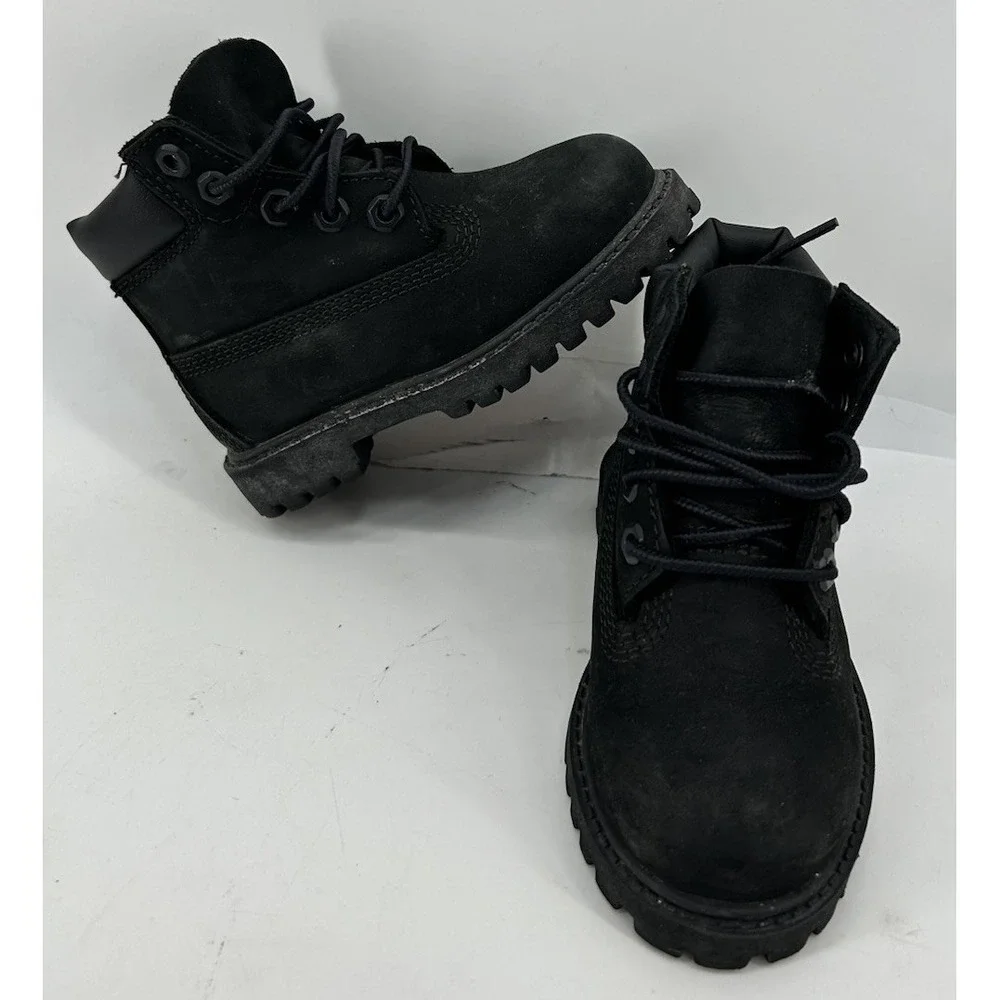 Timberland 12897 Black Leather Combat Boots Kids Size 7M